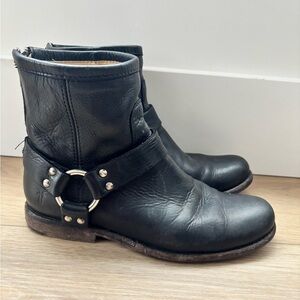 FRYE Black Leather Ankle Boots with Buckle Size 7B